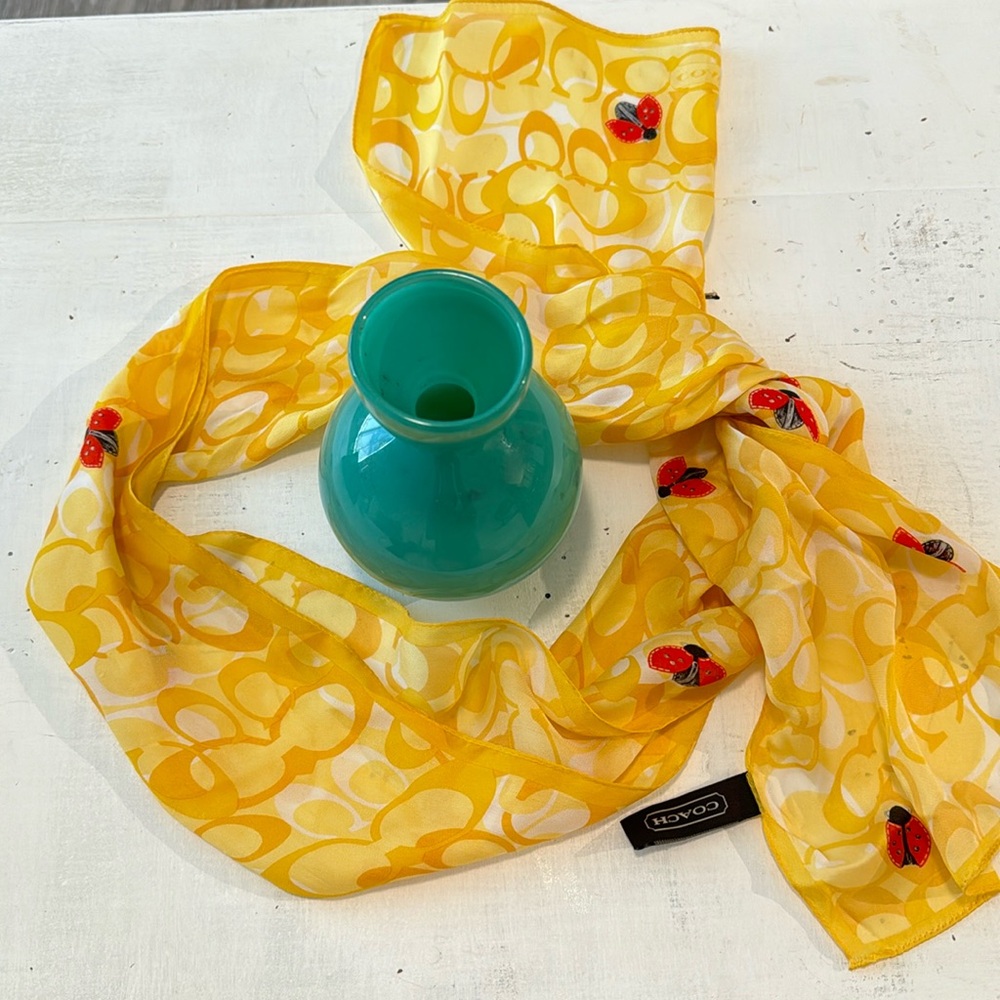 Rare Coach 100% Silk Scarf YELLOW💛Signature C's with red and black Bumble bee's